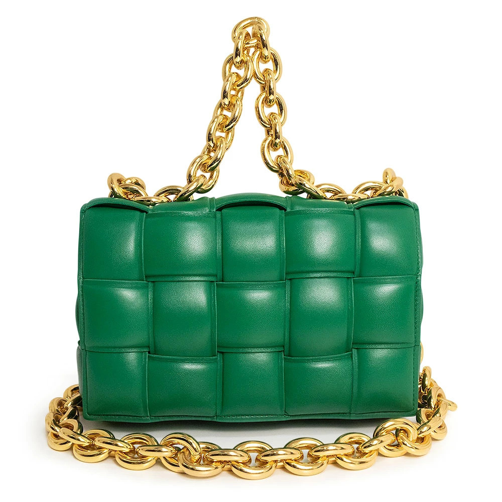 BOTTEGA VENETA Intrecciato Chain Cassette Lambskin Green Crossbody Bag Leather